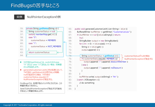 FindBugsでNullPointerExceptionが検出できない例