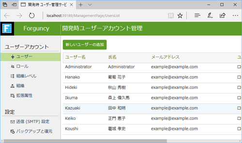 図17 【ブラウザー】ユーザー管理サービスをブラウザーで開いた様子