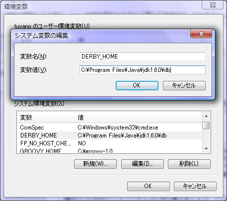図1システム環境変数に「DELBY_HOME」を追加する。 図1システム環境変数に「DELBY_HOME」を追加する。