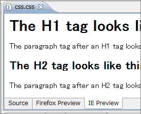 CSSエディタのタブを切り替えることで、主要要素の表示を確認できる CSSエディタのタブを切り替えることで、主要要素の表示を確認できる