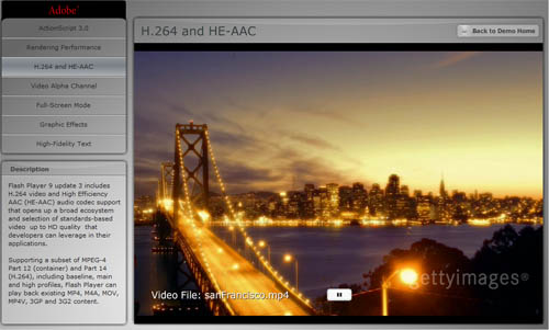 デモページにはH.264動画が用意されている デモページにはH.264動画が用意されている
