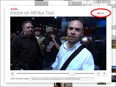 右上のボタンをクリックする。なおこの画像は「Adobe on AIR Bus Tour」より