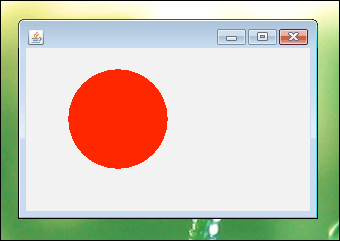 実行すると、赤い円が描かれる。ただし、うまく表示されないケースもある。 実行すると、赤い円が描かれる。ただし、うまく表示されないケースもある。