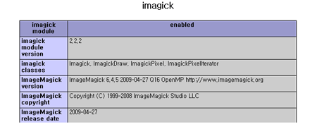 「imagick enabled」表示画面