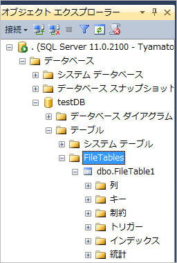 図8:FileTablesツリー配下にオブジェクトが追加される