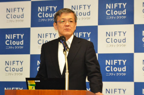 新サービス説明会に登壇したニフティ株式会社 代表取締役社長 三竹兼司氏