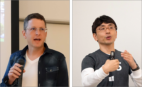 日本マイクロソフト エバンジェリスト ドリュー・ロビンス氏(左)、井上章氏(右)