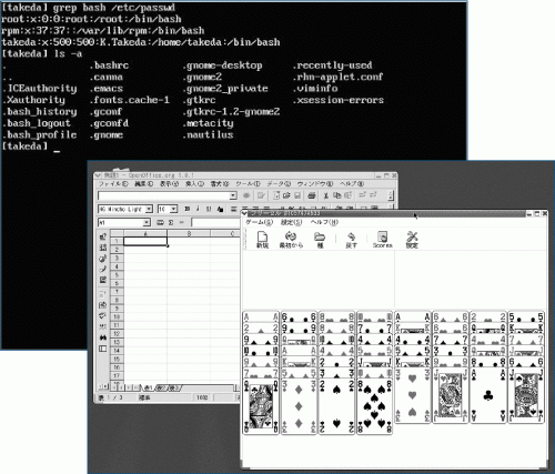 ■ UNIX(Linux)のCUI(左上)とGUI(右下)