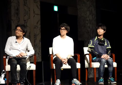 Cerevo代表取締役 岩佐琢磨氏(左)、mplusplus代表取締役社長 藤本実氏(中央)、meleap CTO取締役 新木仁士氏(右)