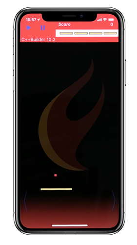 図1 iPhone Xで実行したラケットゲームアプリ