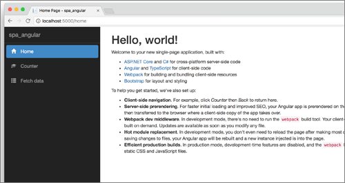 図2 SPAテンプレート(Angular)のアプリ起動後の画面