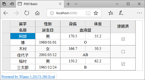 図2 MultiRowを表示するサンプル(P001-basic)