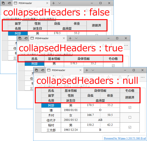 図9 MultiRowのヘッダー表示を切り替えるサンプル(P004-header)