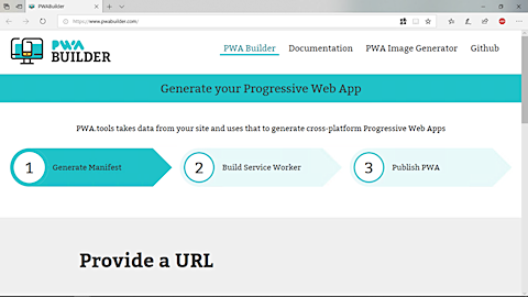 PWA Builderのサイト：トップページ
