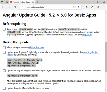 図4 Angular Update Guideで表示されるアップデート方法の例