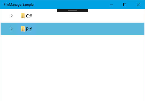 TreeViewのノードにルートフォルダーの名前とアイコンが表示された