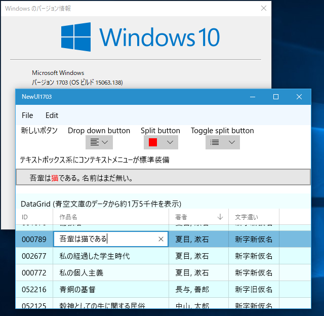 DataGridで列の入れ替えやソートや編集を行っている様子