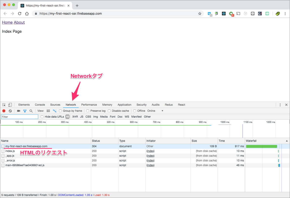 図5:NetworkタブでHTMLのリクエストを見つける