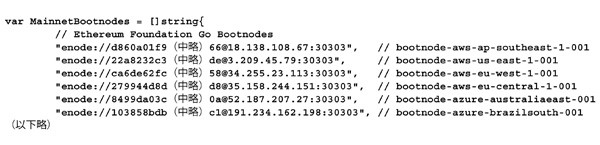 リスト2.2　イーサリアムのソースコード中に記された起点ノード