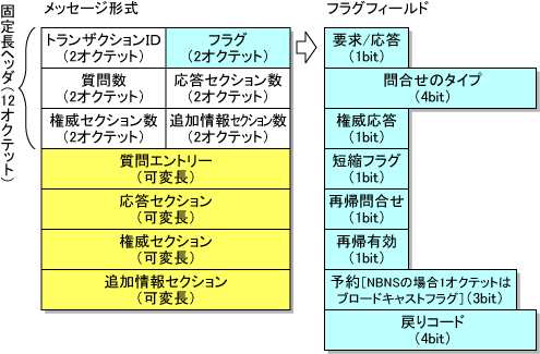 図3 DNSクエリーメッセージとNBNSの構造 図3 DNSクエリーメッセージとNBNSの構造