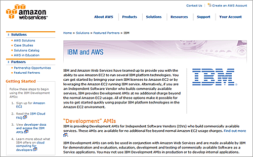 Featured PartnersとしてIBMを紹介している米Amazonのページ