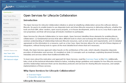 jazz.netの「Open Services for Lifecycle Collaboration」のページ