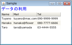 図1 テーブルを表示するTableView。jsondata.jsonからデータを読み込み表示する。