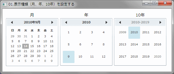 表示種類(月,年,10年)を設定する例