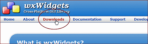 wxWidgetsのホームページからダウンロードページへ wxWidgetsのホームページからダウンロードページへ