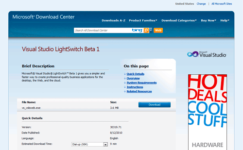 図2:LightSwitchのダウンロードページ