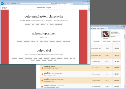 図1 gulp/GruntともWebサイトで多数のプラグインを紹介している