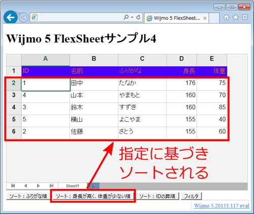 図5 リスト5の条件でソートを実行(004_wijmo_flexsheet4.html)