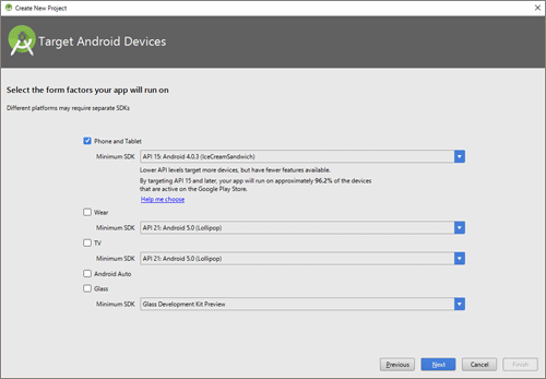 図4 Target Android Devices画面