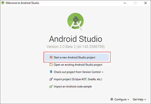 図2 Welcome画面の「Start a new Android Studio project」をクリック