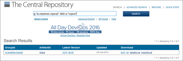 Mavenの検索画面(RxJava 2.x)