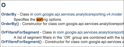 Reporting API v4 Java Document Indexページ