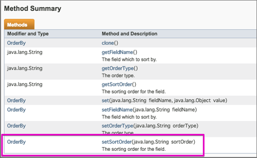 Reporting API v4 Java Document OrderBy詳細ページ