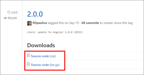 図1 GitHubからAngular 2のプロジェクトテンプレートをダウンロード