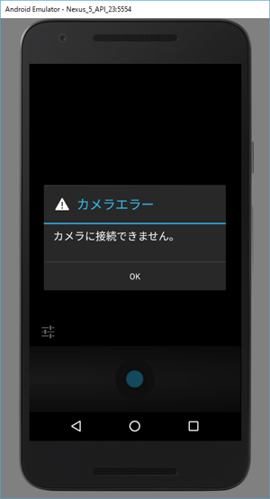 図2 カメラアプリのエラー
